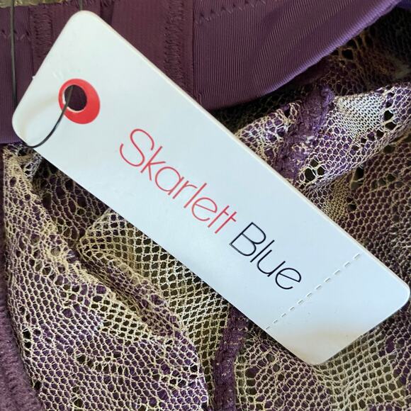 NEW SKARLETT BLUE Sheer Lace Balconette Bra Purple Size 36B Adjustable - Picture 5 of 6